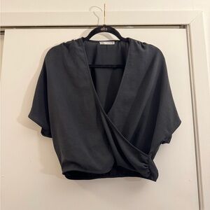 Zara Black Crop Wrap Blouse
